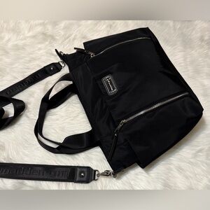 Madden Girl Overnighter Black Nylon Tote Bag with Detachable Strap